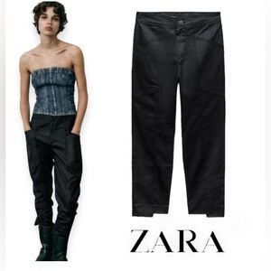 Zara waxed low rise Black Pants.  Size medium